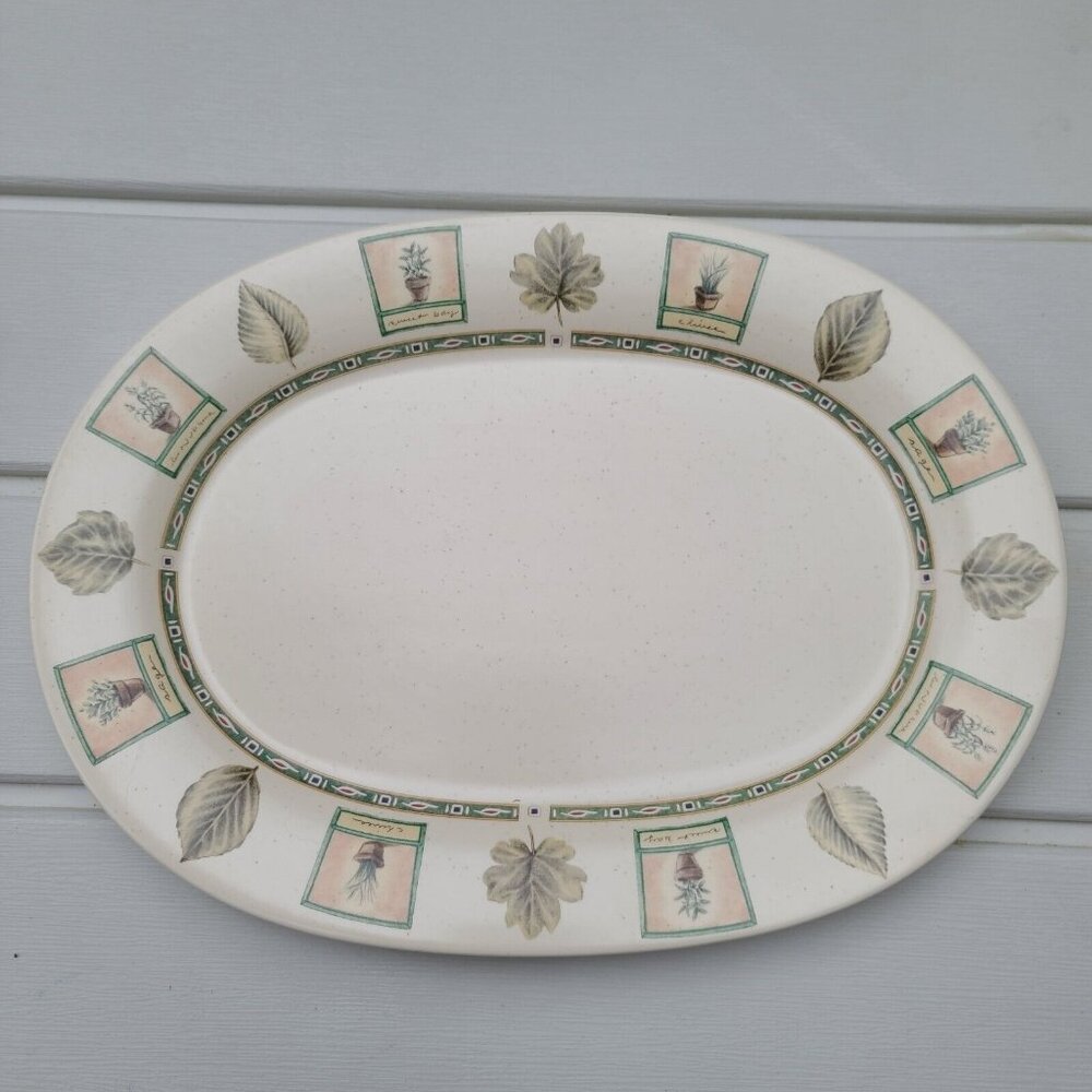 Pfaltzgraff Naturewood Oval Platter 14.5" Herbs Leaves